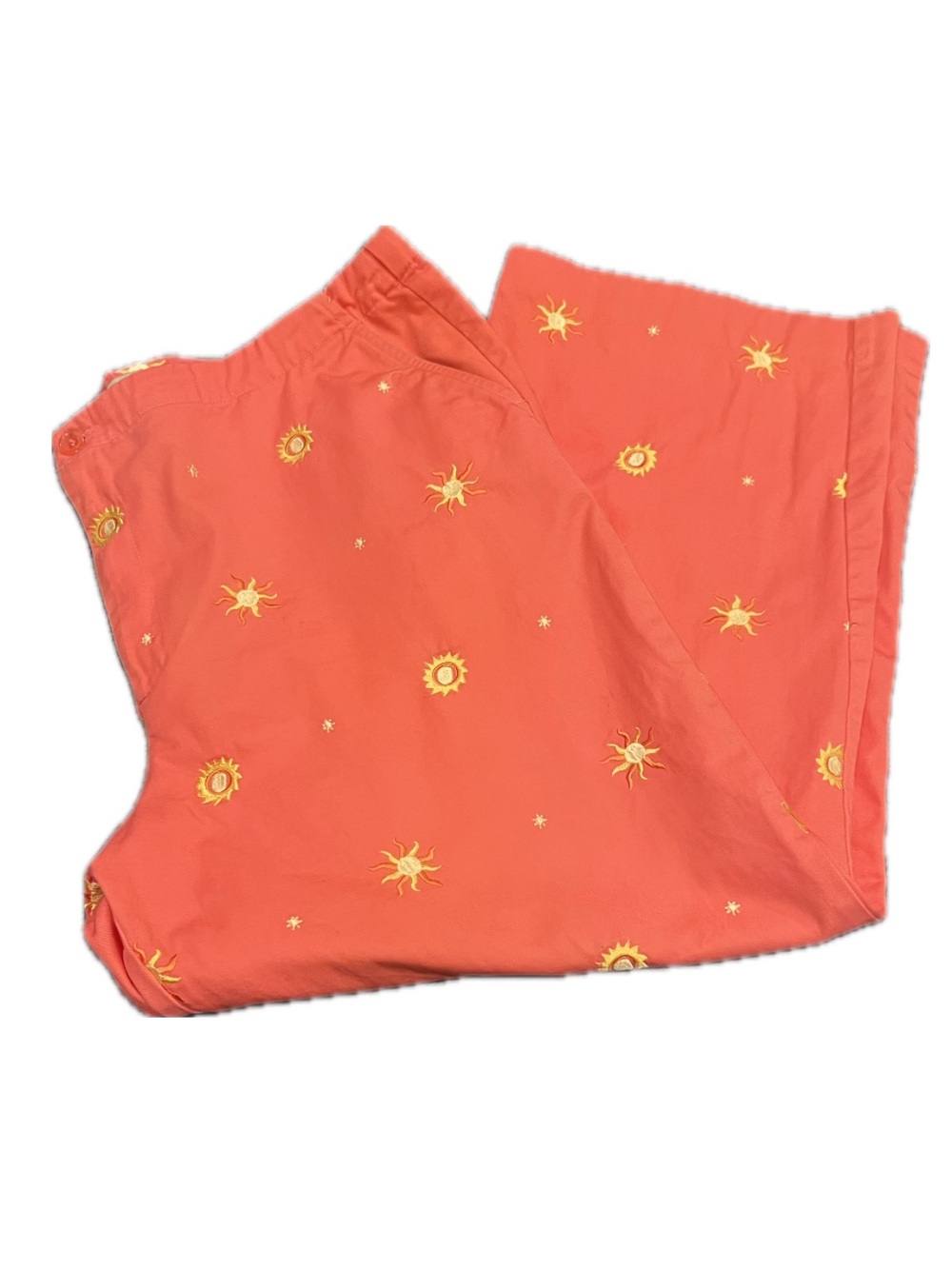 david brooks Coral Cropped Pants with Yellow Sun Print
